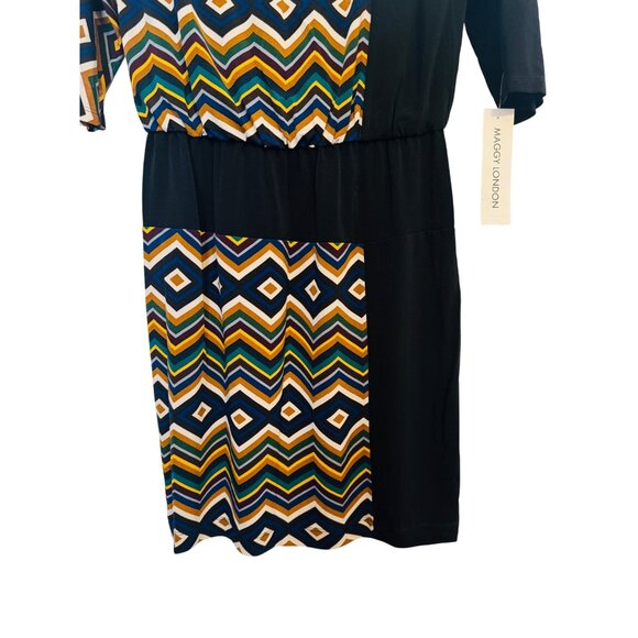 2/$30 Maggy London 8 Geometric Chevron Dress Multi-Color & Black 3/4 Sleeve NWT - Picture 10 of 12
